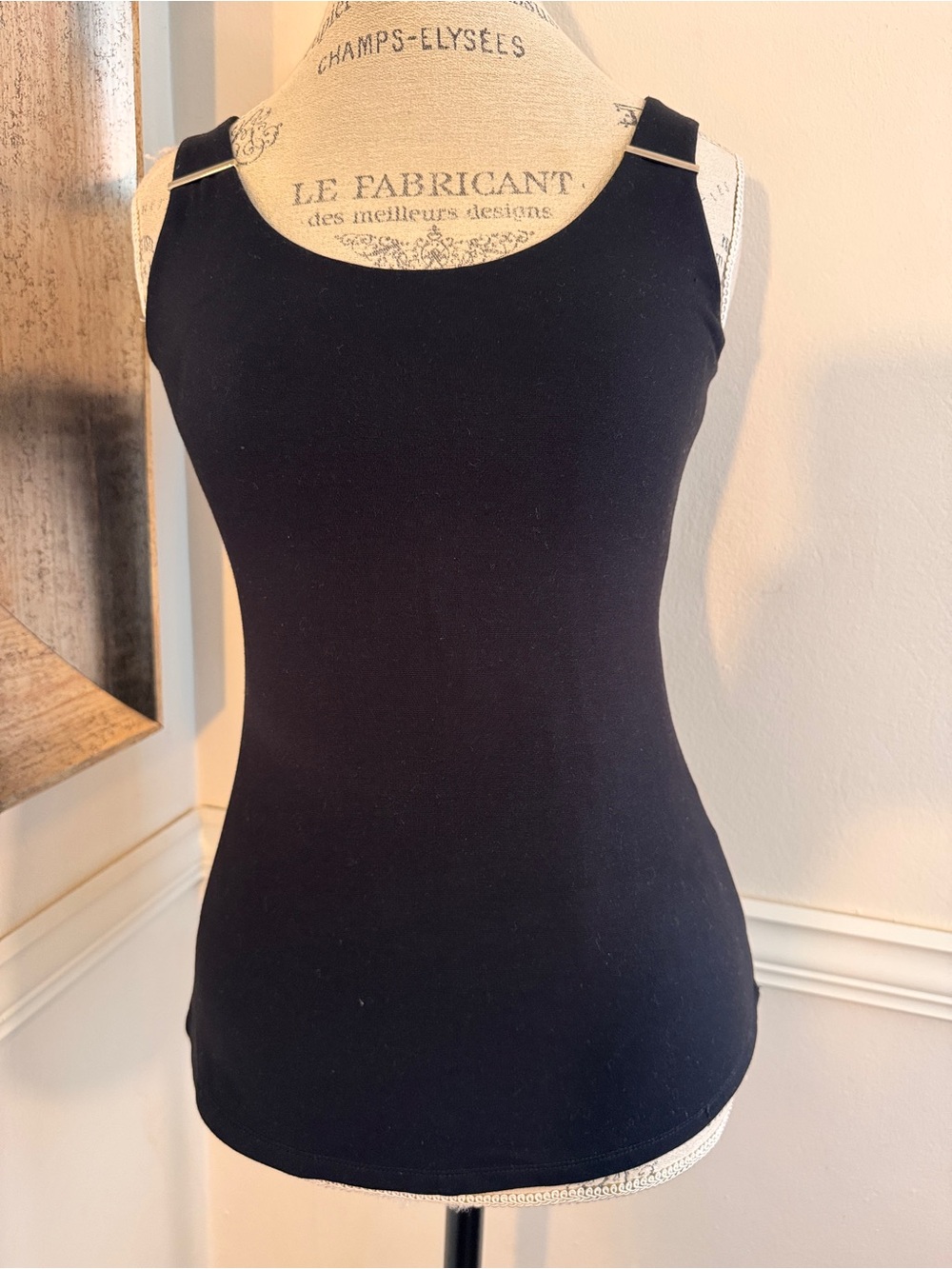 T Tahari Black Scoop Neck Tank - Fitted Cotton Blend | Size Small
